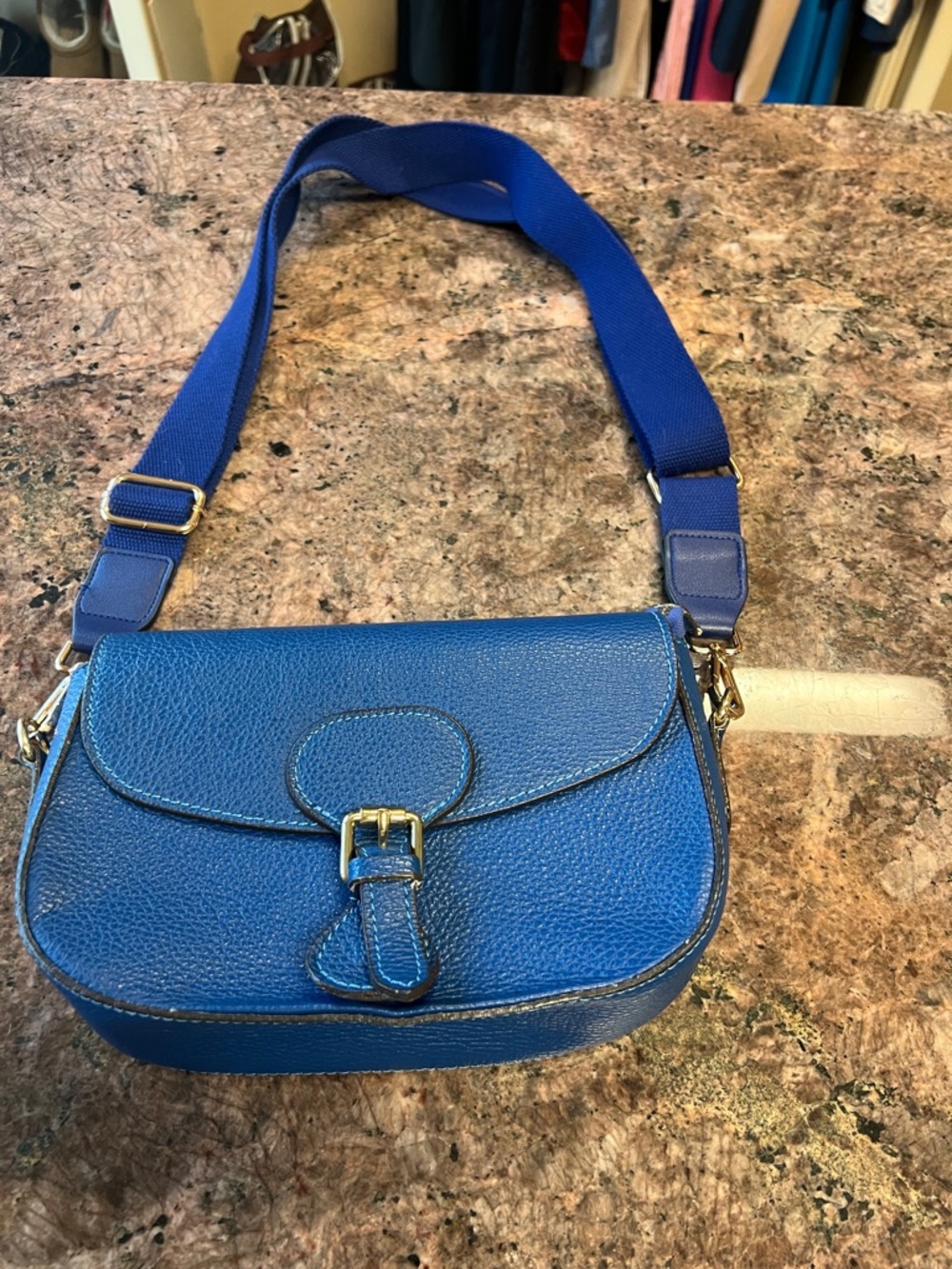 Blue Women's Crossbody Bag - Classic Pebbled Leather Shoulder Bag